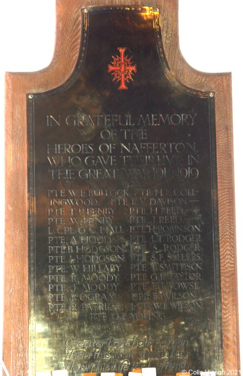 The World War I Memorial plaque in All Saint's Church.