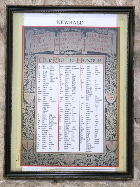 Photograph of the WWI Roll of Honour in St. Nicholas's Church at North Newbald.