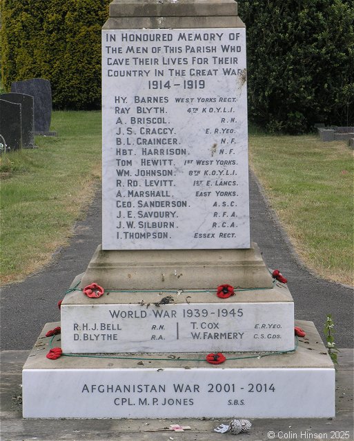 Photograph of the WWI and WWII War Memorial in St. Nicholas's Churchyard at North Newbald.
