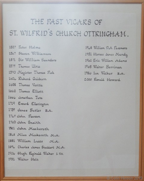 The List of Vicars in St. Wilfrid's Church.