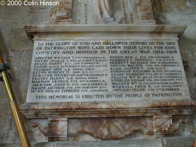 The 1914-1918 and 1939-1945 Memorial Plaques in Patrington Church.