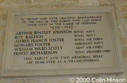 The 1914-1918 and 1939-1945 Memorial plaques in Patrington Church.