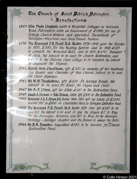 The Benefaction plaques in St. Patrick's Church.