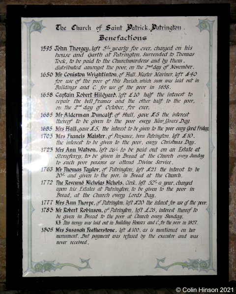 The Benefaction plaques in St. Patrick's Church.