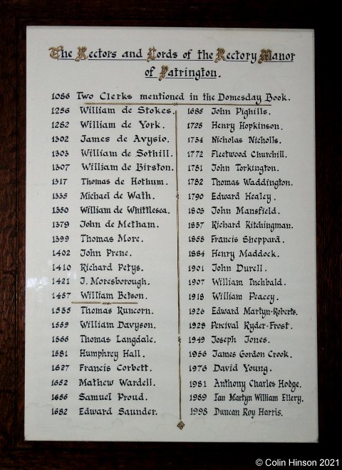 The List of Vicars in Patrington church.