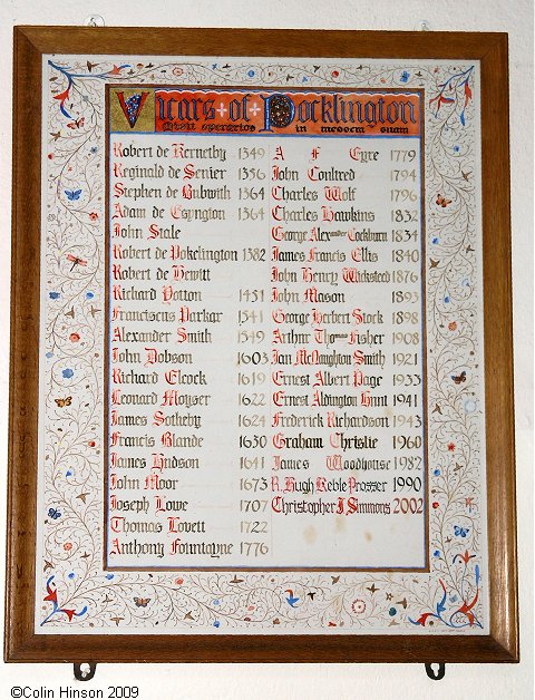 The List of Vicars in All Saints Church, Pocklington.