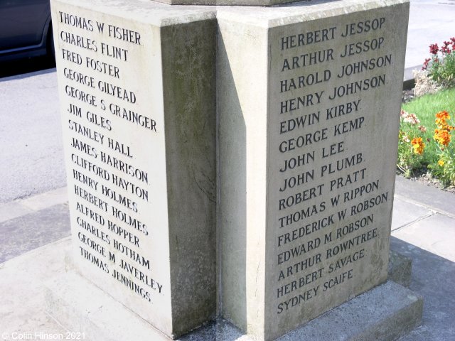 The World War I Memorial in the centre of Pocklington.