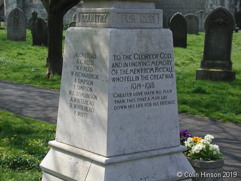 The War Memorial in St. Mary's Churchyard, Riccall.