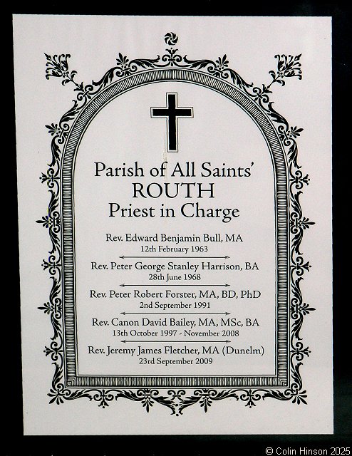 The Priests of Routh plaque in All Saints Church at Routh.