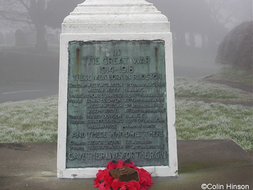 The War Memorial on the approach to the Rudston from Bridlington.