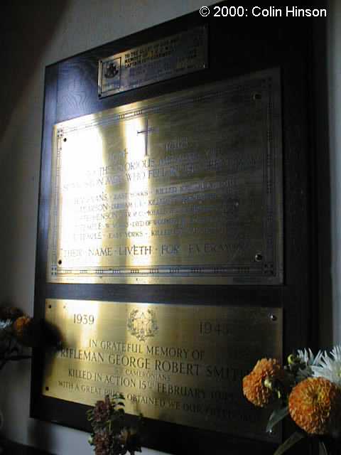 The 1914-18 and 1939-45 Memorial plaques in the Church at Scampston.