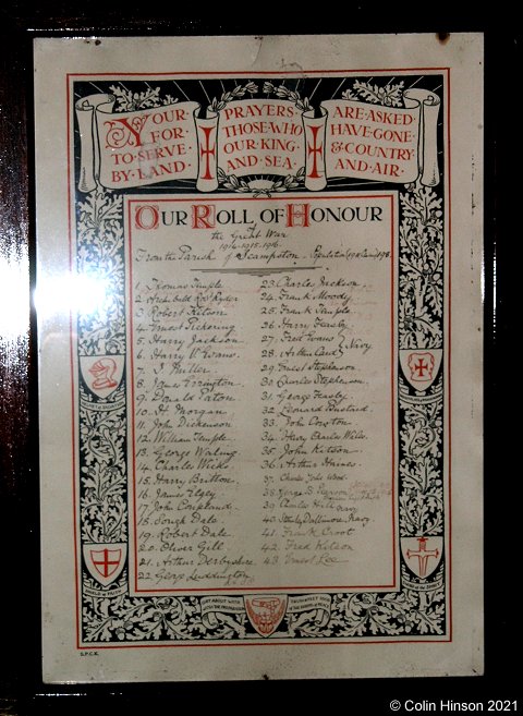 The WWI Roll of Honour in Scampston church.