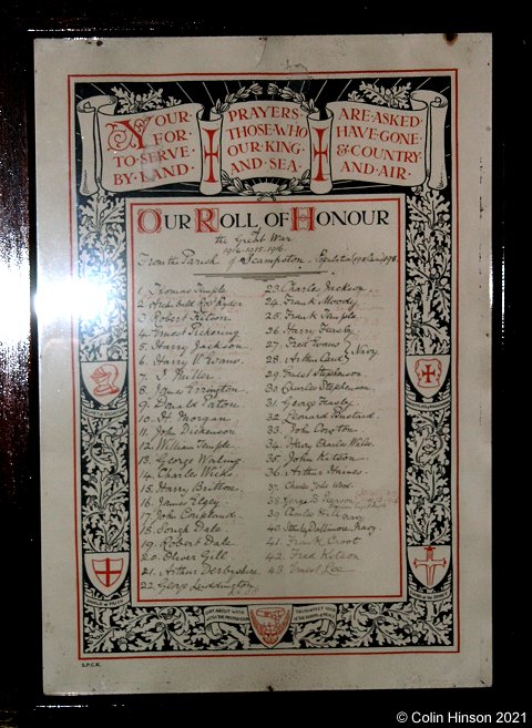 The WWI Roll of Honour in Scampston church.