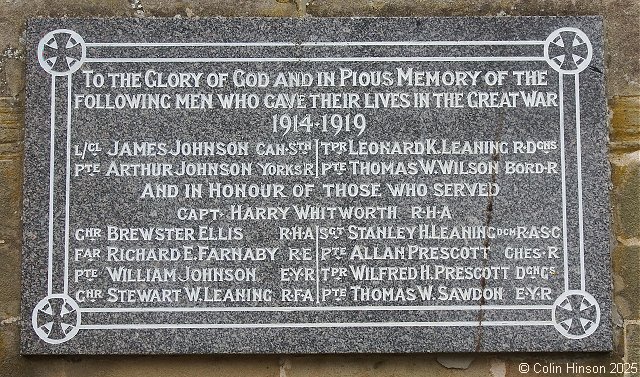 The World War I Roll of Honour on St. Leonard's Church, Scorborough.
