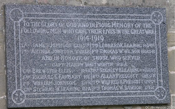 The World War I Roll of Honour on St. Leonard's Church, Scorborough.