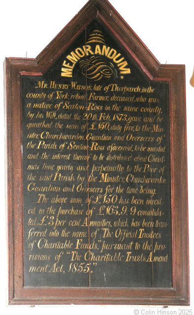 The The first Benefactions plaque in St. Edmund's Church, Seaton Ross.