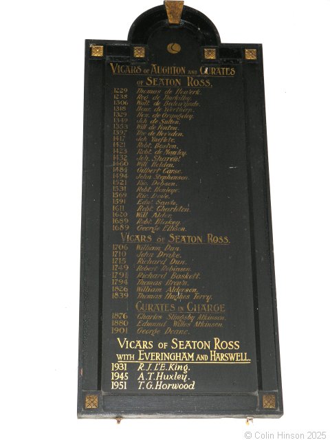 The The list of Vicars in St. Edmund's Church, Seaton Ross.