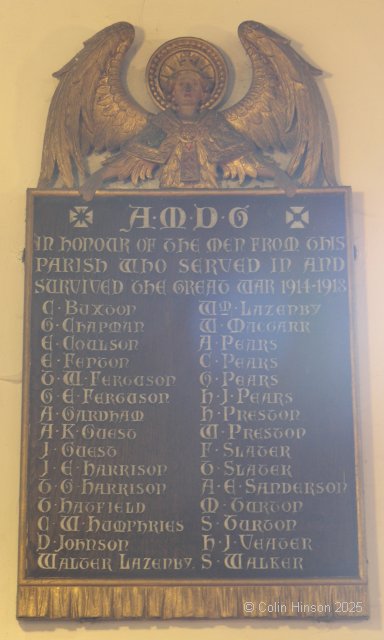 The WWI Memorial plaque in St. Edmund's Church, Seaton Ross.