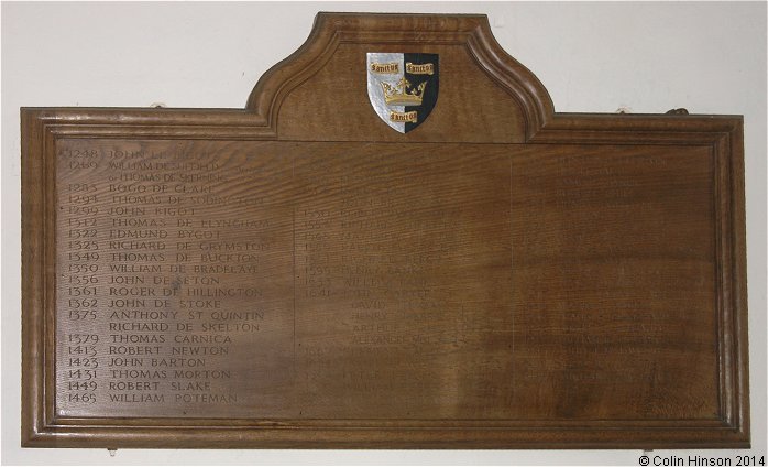 The List of the Incumbents at All Saints Church, Settrington.