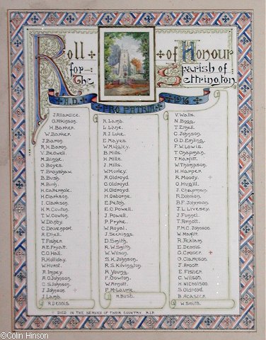 The War Memorial plaque in All Saints Church, Settrington.
