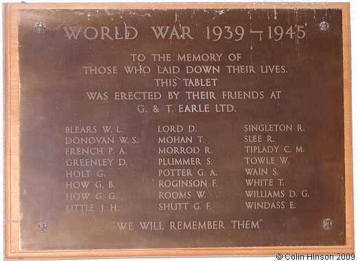 The World War II Memorial Plaque in St. James's Church, Sutton on Hull.