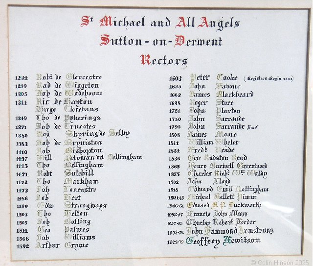 The List of Rectors in St. Michael's Church, Skipwith.