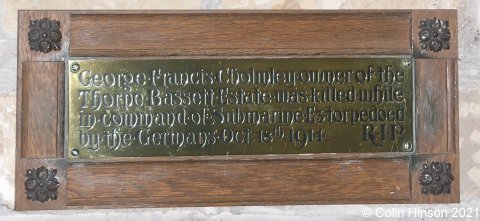 The 1914-1919 Memorial plaques in Thorpe Bassett Church.