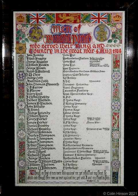 The WWI Roll of Honour in Wansford church.
