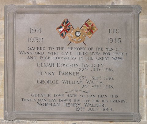 The WWI and WWII memorial plaque in Wansford church.