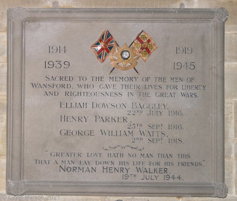 The WWI and WWII Memorial plaque in Wansford church.