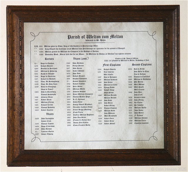 The List of Incumbents in St. Helen's Church, Welton.