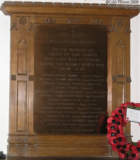 The World War II Memorial plaque in St. Helen's Church, Welton.