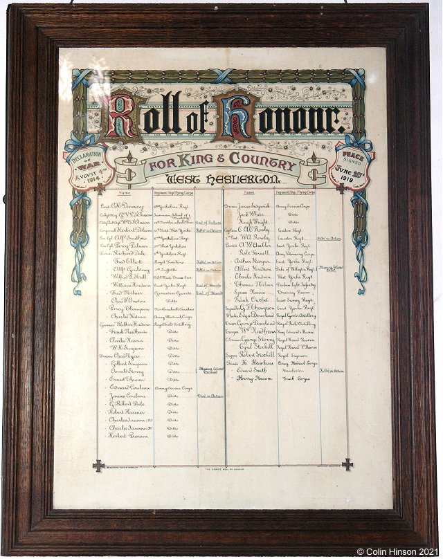 The WWI Roll of Honour in West Heslerton church.
