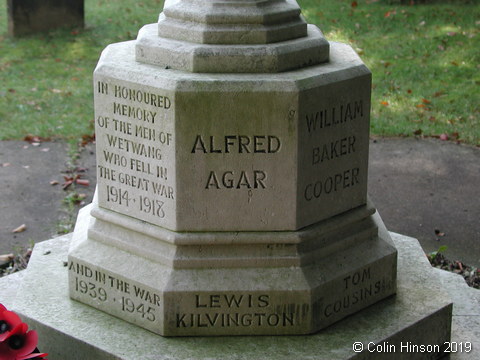 The War Memorial in the Churchyard at Wetwang.