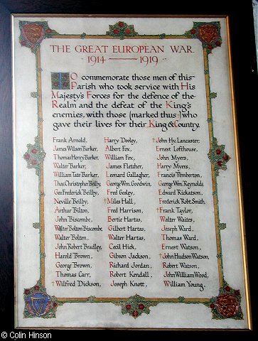 The Roll of Honour in St. Helen's Church, Wheldrake.