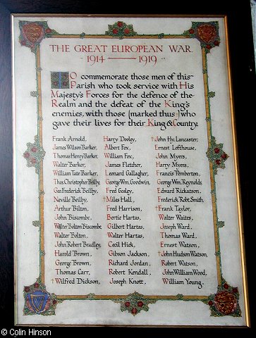 The Roll of Honour in St. Helen's Church, Wheldrake.