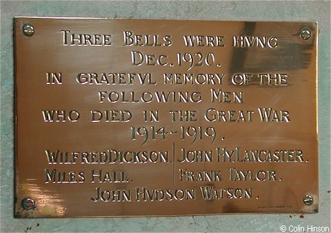 The War Memorial Plaque in St. Helen's Church, Wheldrake.