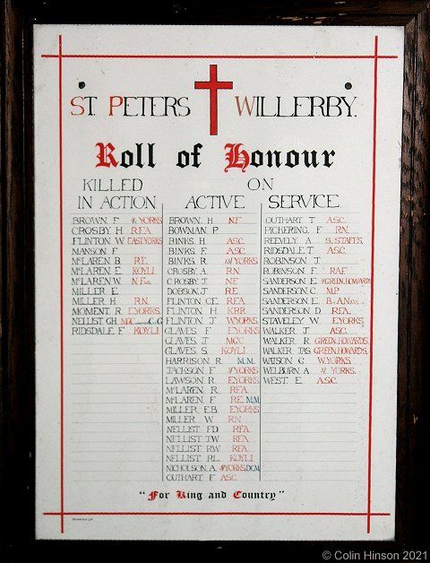 The WWI and WWII Memorial plaque in Willerby church.
