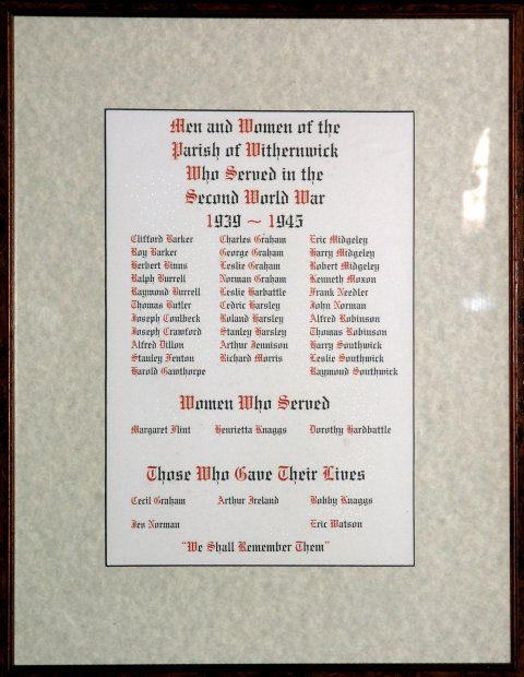The World War II Memorial plaque in St. Alban's Church.