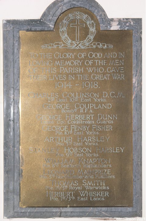 The World War I Memorial plaque in St. Alban's Church.