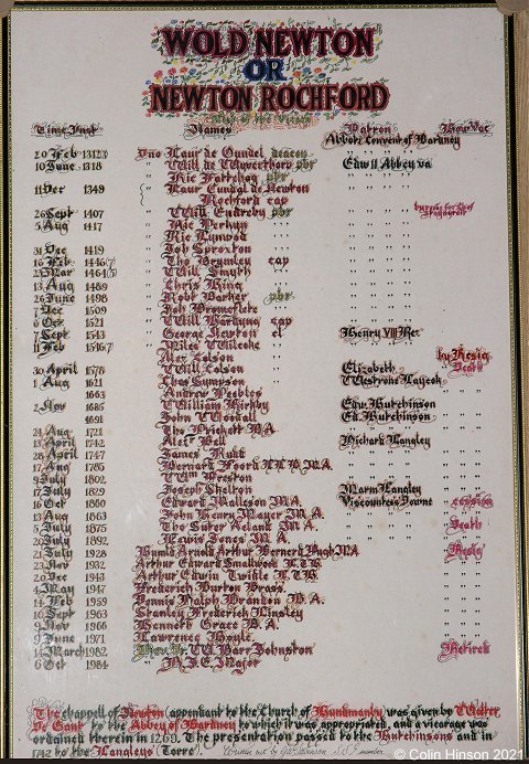 The List of Incumbents in Wold Newton church.