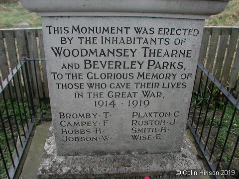 The War Memorial opposite the Church at Woodmansey.