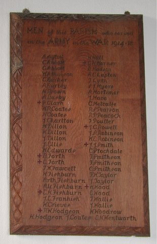 The 1914-1918 Roll of Honour in St. Helen's Church, Ainderby Steeple.