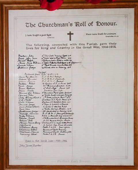 The Roll of Honour in St. Paul's Church, Aldborough St. John.