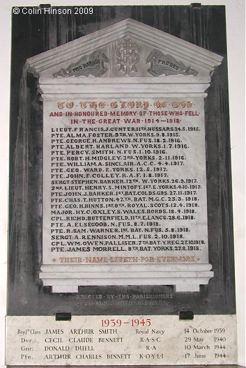 The World War I and II Memorial Plaque in St. Mary's Church, Alne.