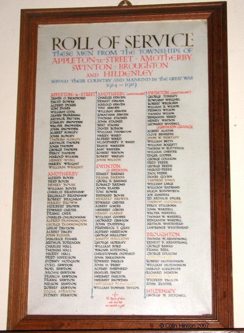 The Roll of Honour in St. Helen's Church, Amotherby.