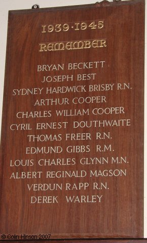 The 1939-1945 Memorial plaque of St. Helen's Church, Amotherby.