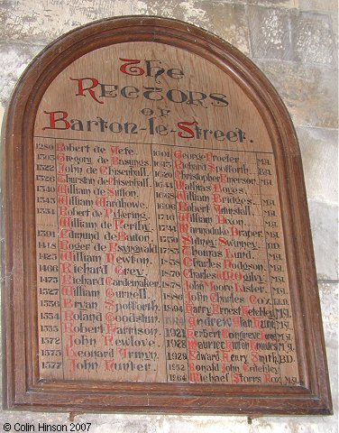 The List of Rectors of St. Michael's Church, Barton le Street.