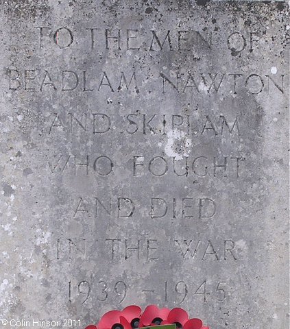 The World War II War Memorial at Beadlam.