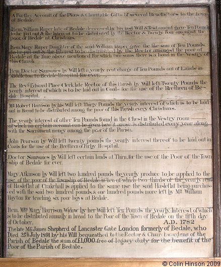 The Further List of Benefactions in St. Gregory's Church, Bedale.